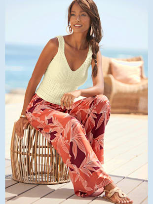 Pantalon jambes extra-larges - LASCANA - Orange-aubergine Imprimé