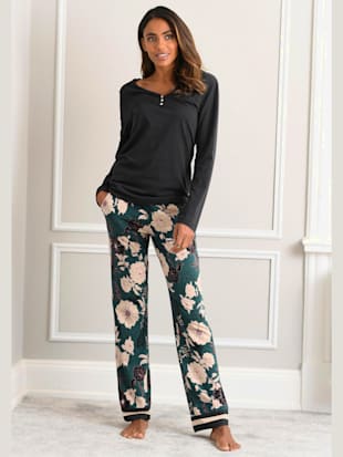 pyjama avec pantalon imprimé tendance - s.oliver - noir-vert foncé
