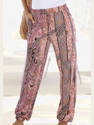 pantalon de plage robe d'été imprimée en matière légère - buffalo - rose imprimé