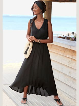 robe longue discrète bordure en dentelle à l'encolure - s.oliver - noir