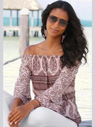 Chemisier carmen manches 3/4 à volants - LASCANA - Vieux Rose Imprimé