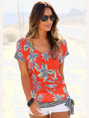 T-shirt de plage belle encolure en v - LASCANA - Rouge Imprimé