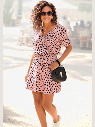 Robe d'été encolure en v dégagée - Buffalo - Rose-noir Imprimé