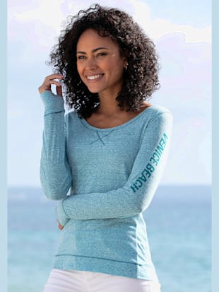 T-shirt manches longues aspect chiné tendance - Venice Beach - Turquoise Chiné