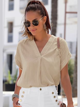 Chemisier à manches courtes - Vivance - Sable-blanc À Rayures