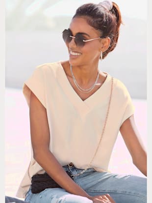 Sweat-shirt col v à bordure - Bench. - Beige Clair