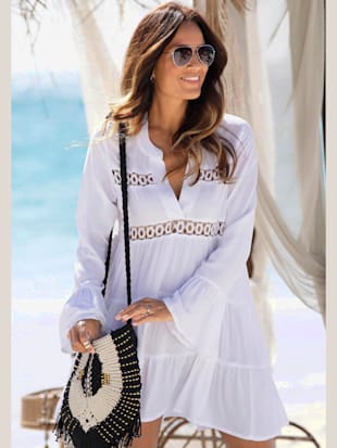 Chemisier long robe caftan courte à encolure en v - LASCANA - Offwhite