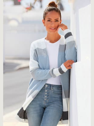 Veste en tricot rayée avec bords-côtes - LASCANA - Bleu-crème-gris