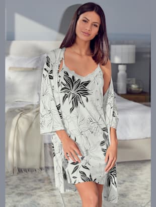 Déshabillé court à motif floral - LASCANA - Écru À Fleurs