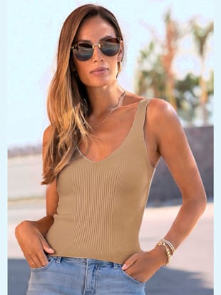 Débardeur en tricot encolure en v affinante - LASCANA - Coloris Chamois