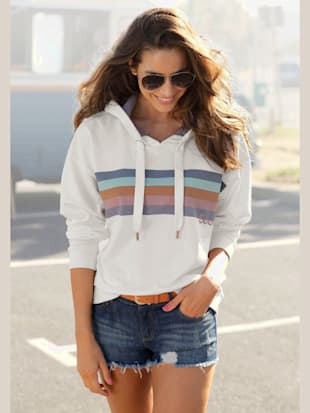 Sweatshirt à capuche imprimé rayé avec logo imprimé devant - Bench. - Blanc