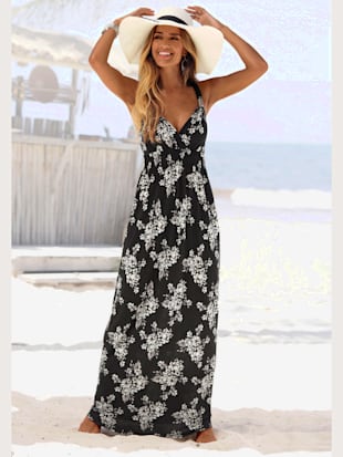 Robe longue encolure effet cache-cœur - LASCANA - Noir-crème Imprimé