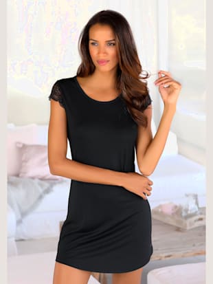 chemise de nuit élégante avec encolure arrondie intégrée - lascana - noir