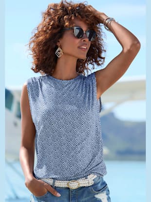 Débardeur épaules légèrement froncées - LASCANA - Bleu Imprimé