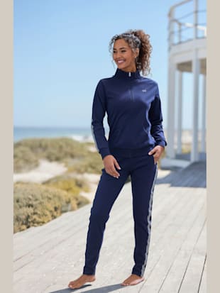 Pantalon+molletonne+pantalon+detente+avec+rayures+laterales+-+H.I.S+-+marine