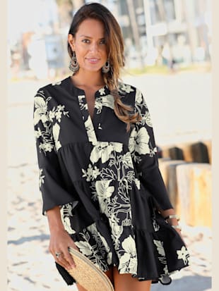 robe chemisier robe tunique décontractée à col v - lascana - noir-crème