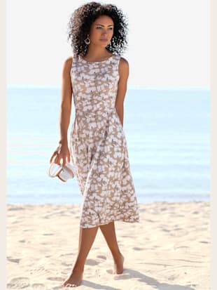 robe d'été encolure ronde - beachtime - beige-crème imprimé