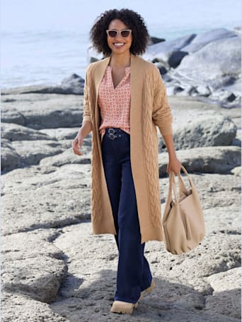 Manteau en tricot superbe motif torsadé - Linea Tesini - chamois chiné