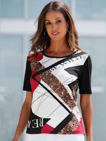 T-shirt à manches courtes viscose -  - noir-écru imprimé