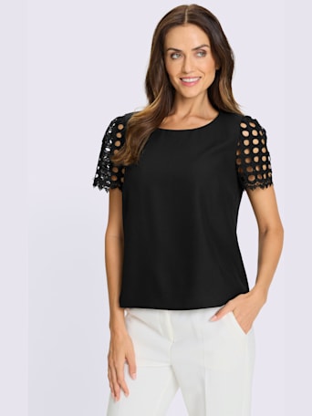 Chemisier manches en dentelle - Ashley Brooke - noir