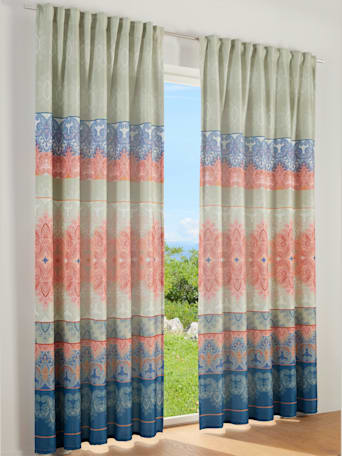 Rideau motif paisley tendance - helline home - pistache-corail à motifs