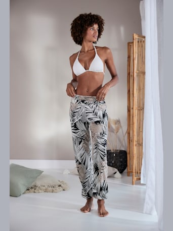 Sarouel ceinture à revers froncée - Buffalo - noir imprimé feuilles