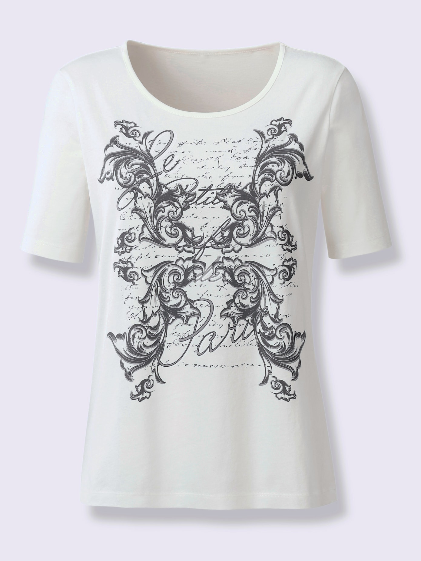 T-shirt à manches courtes pur coton , écru-anthracite, taille 42 - MODA VILONA - Mode Femme et Homme