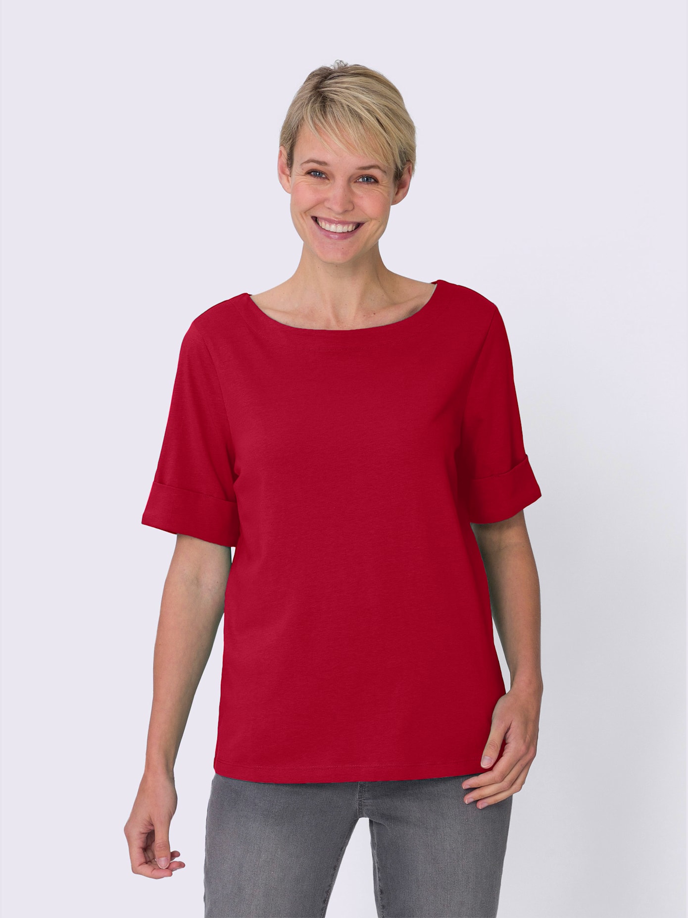 T-shirt encolure en u manches à revers fixe , rouge, taille 42 - MODA VILONA - Mode Femme et Homme