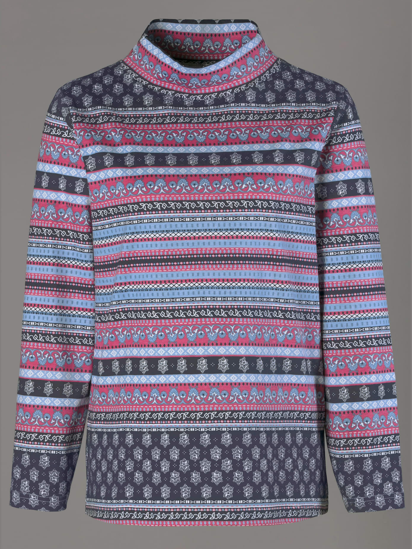 T-shirt imprimé motif cachemire col montant manches longues , rose à rayures, taille 48 - MODA VILONA - Mode Femme et Homme