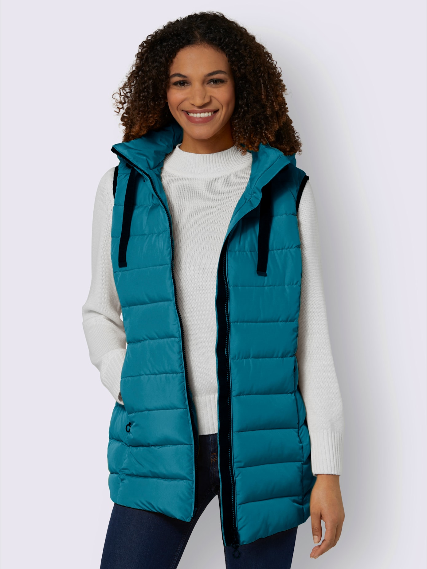 Gilet matelassé matelassage affinant , bleu pétrole, taille 50 - MODA VILONA - Mode Femme et Homme