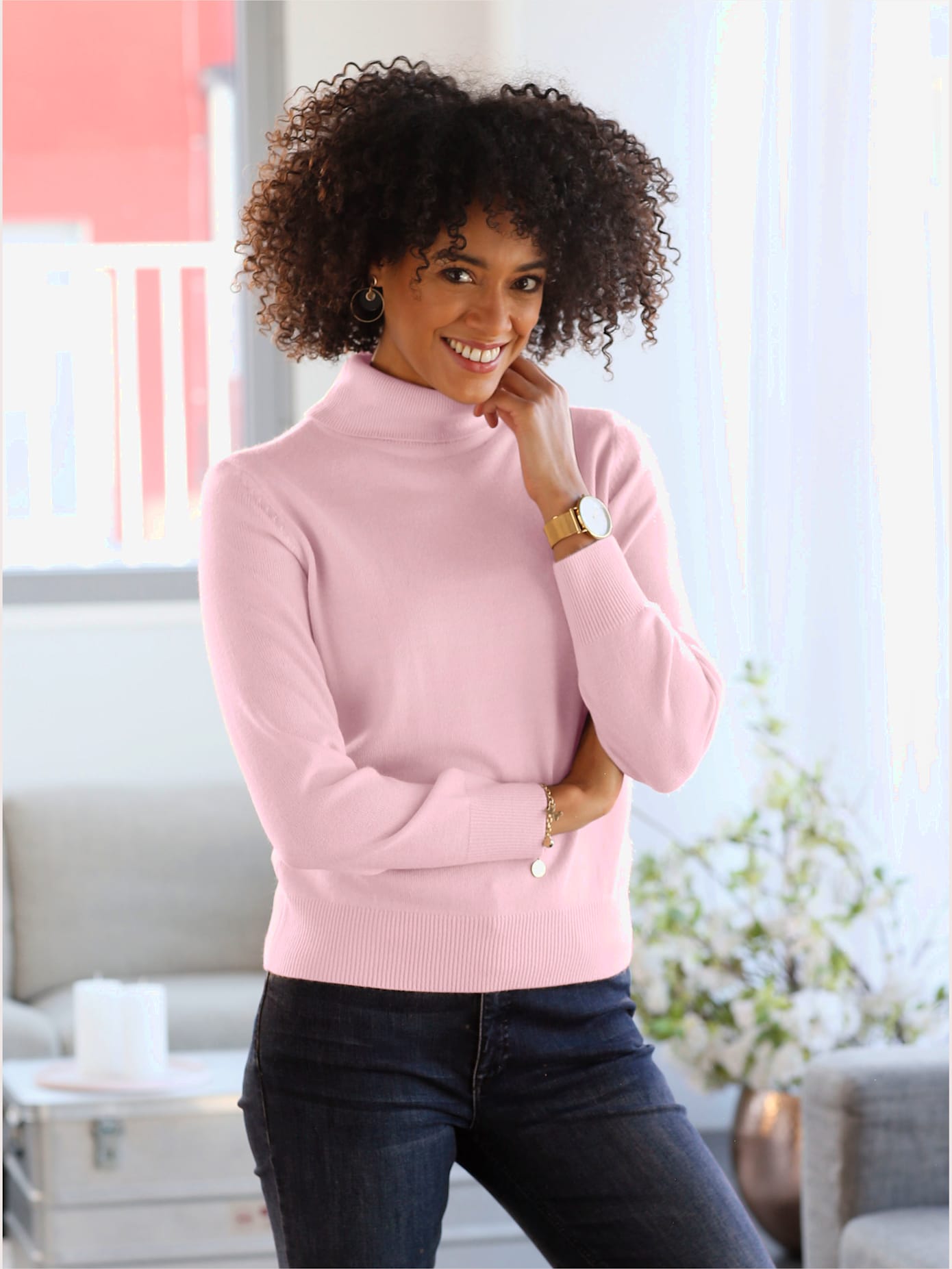 Pull à col roulé doux comme du cachemire , rose, taille 54 - MODA VILONA - Mode Femme et Homme
