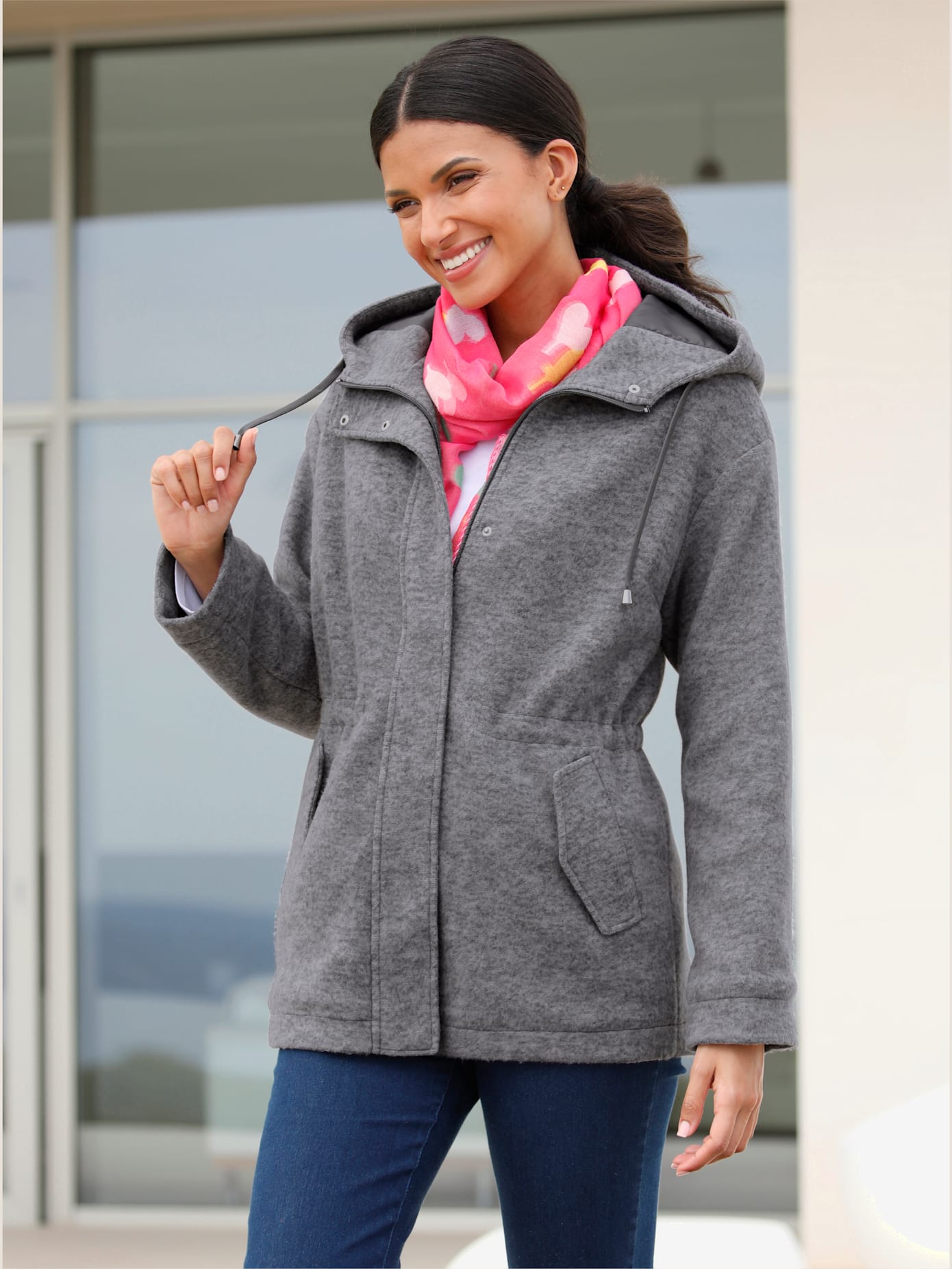 Veste avec doublure , anthracite chiné, taille 48 - MODA VILONA - Mode Femme et Homme