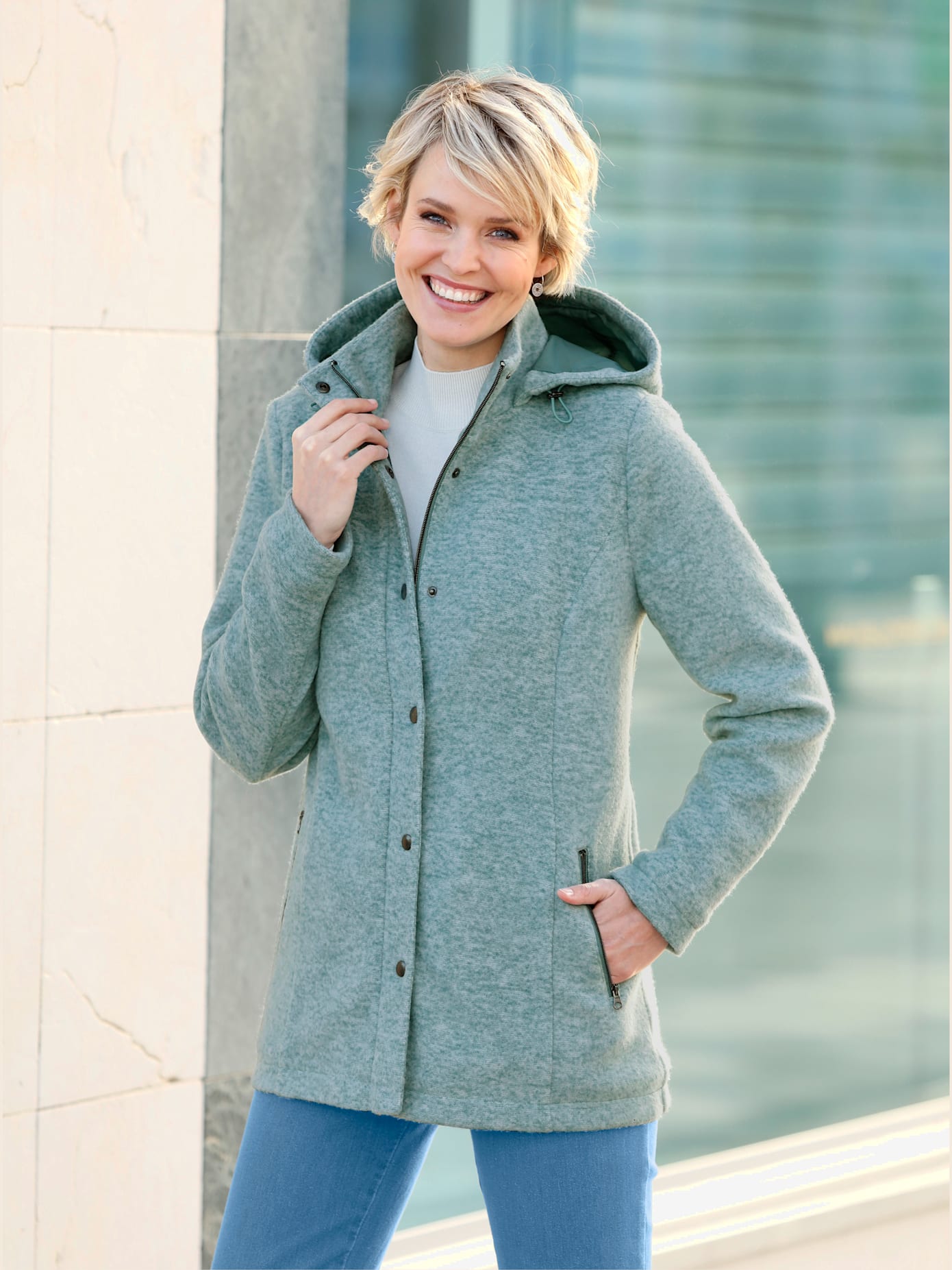 Veste aspect laine , jade chiné, taille 54 - MODA VILONA - Mode Femme et Homme