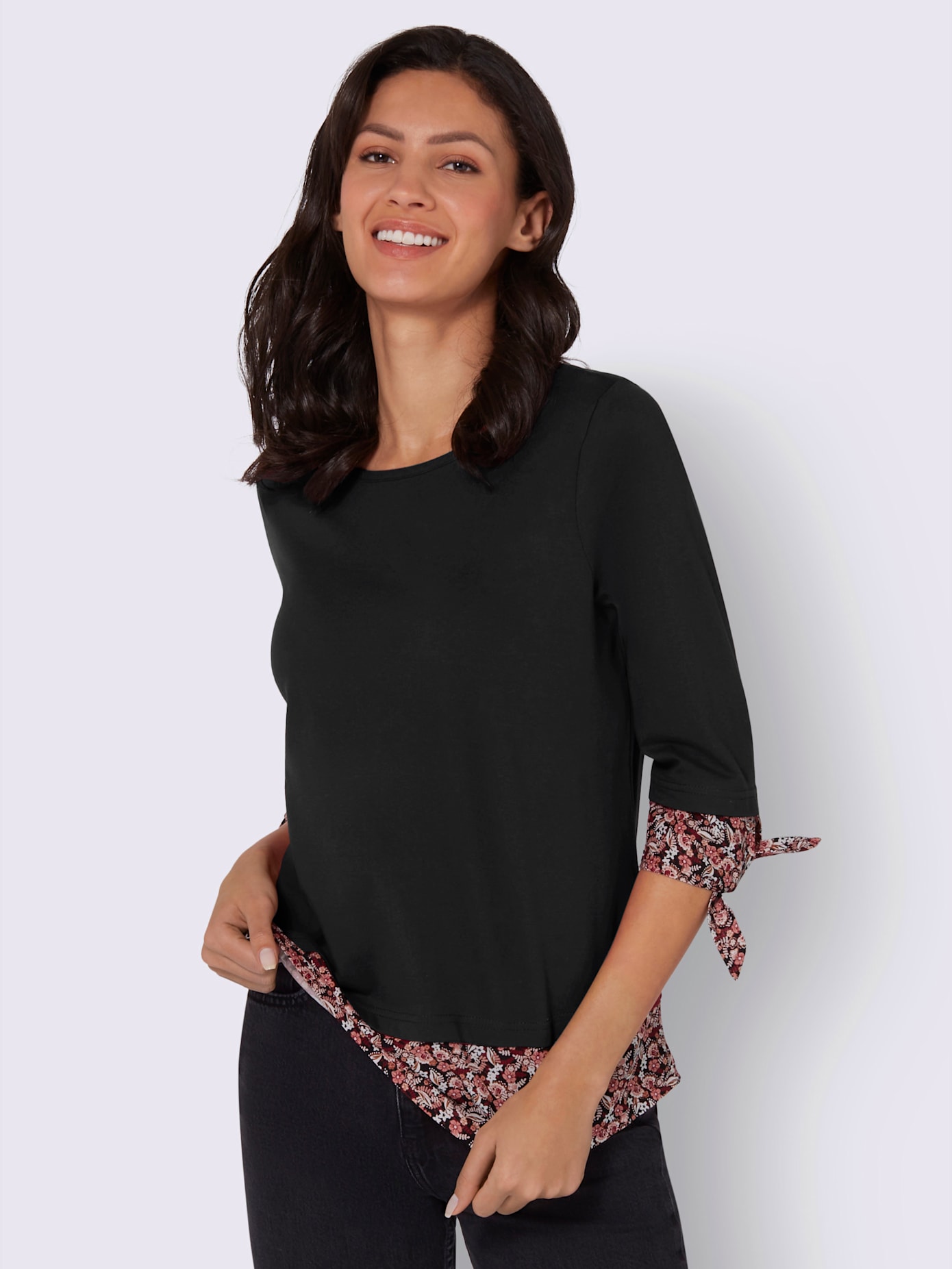 T-shirt empiècements tissés , noir, taille 48 - MODA VILONA - Mode Femme et Homme