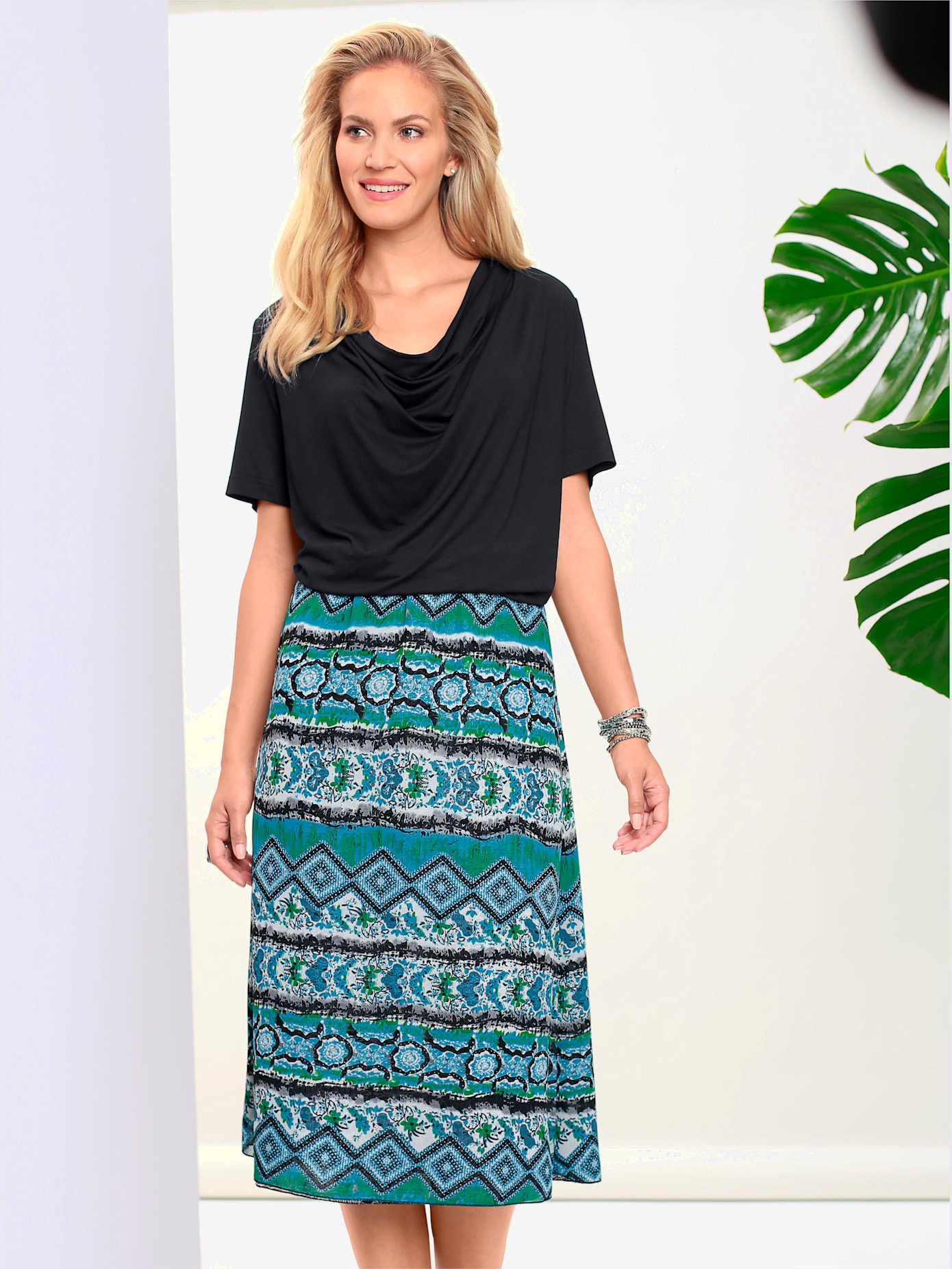T-shirt en viscose encolure drapée manches courtes , noir, taille 54 - MODA VILONA - Mode Femme et Homme