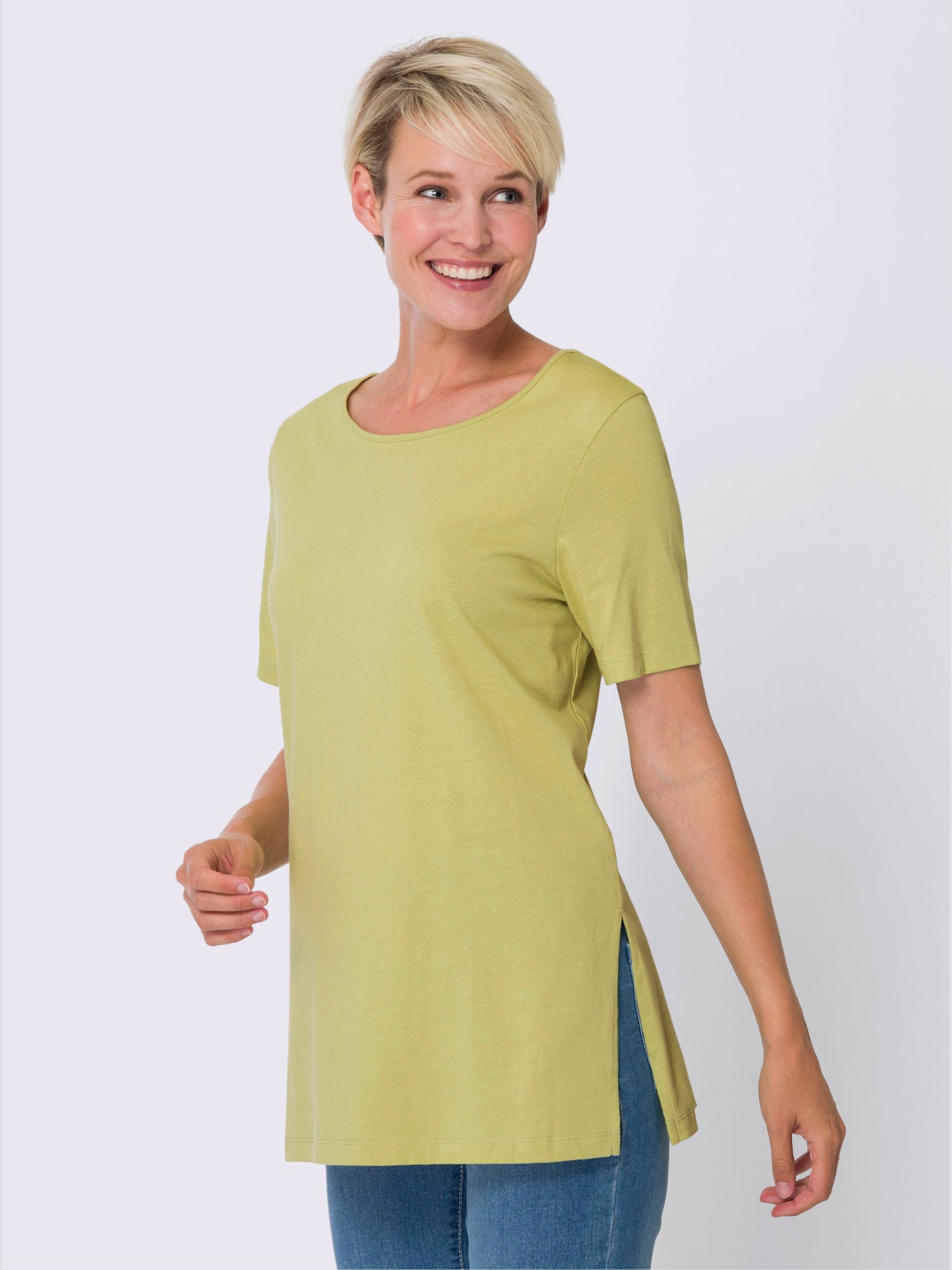 T-shirt long coupe longue et dissimulante , vert tilleul, taille 54 - MODA VILONA - Mode Femme et Homme