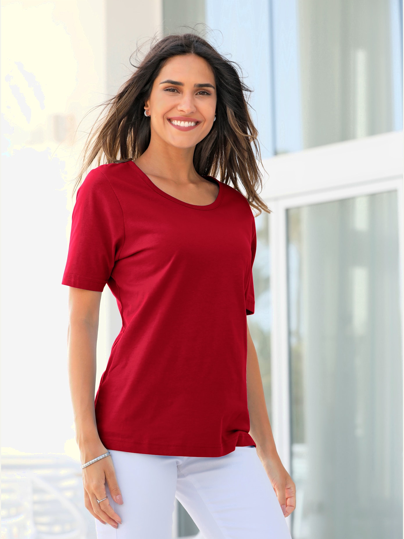 T-shirt féminin uni et confortable , rouge, taille 56 - MODA VILONA - Mode Femme et Homme