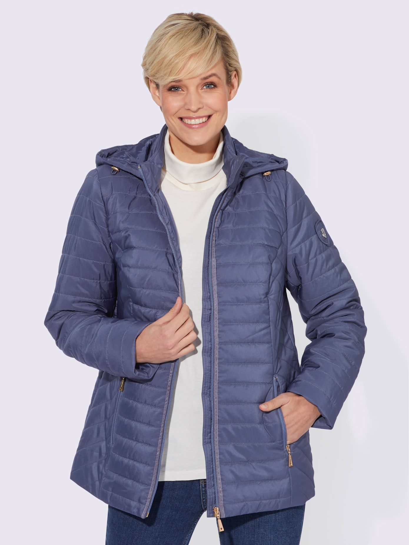 Doudoune capuche amovible , bleu fumée, taille 38 - MODA VILONA - Mode Femme et Homme