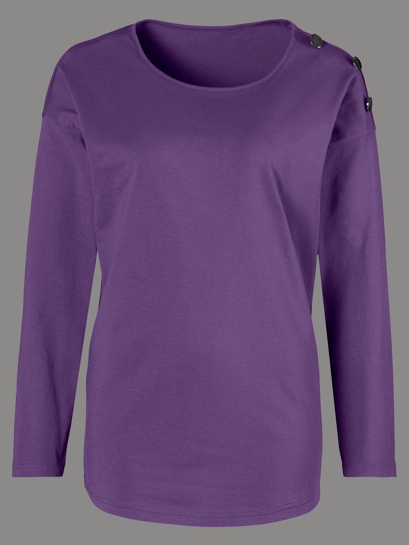 T-shirt en coton col rond manches longues boutons décoratifs , lilas, taille 48 - MODA VILONA - Mode Femme et Homme