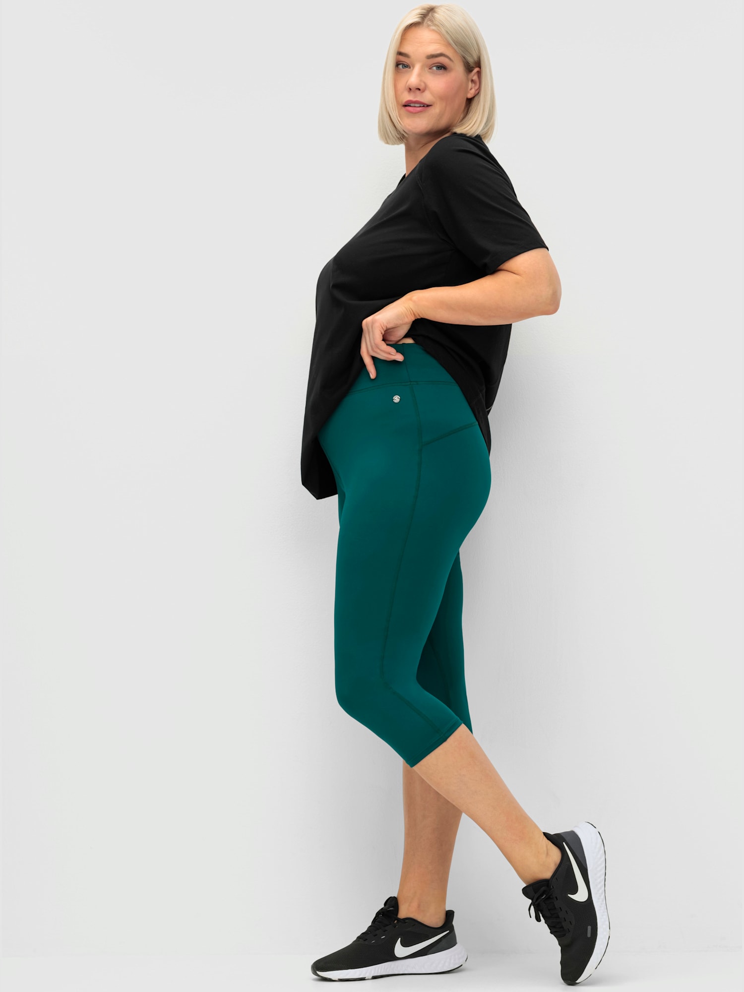 Legging technique, couleur : bleu turquoise foncé uni, taille 60, marque Sheego, 90% polyester;10% élasthanne - helline
