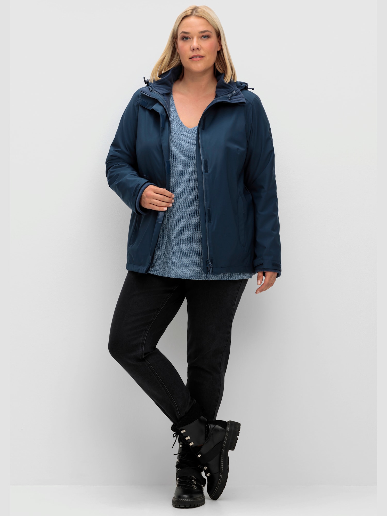Veste d'extérieur, couleur : bleu foncé uni, taille 50, marque Sheego, 94% polyester;6% élasthanne - helline