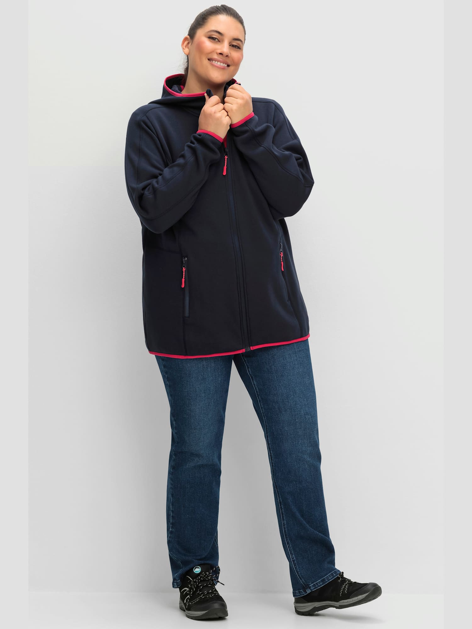 Veste technique, couleur : bleu foncé uni, taille 50/52, marque Sheego, 75% polyester;20% coton;5% élasthanne - helline