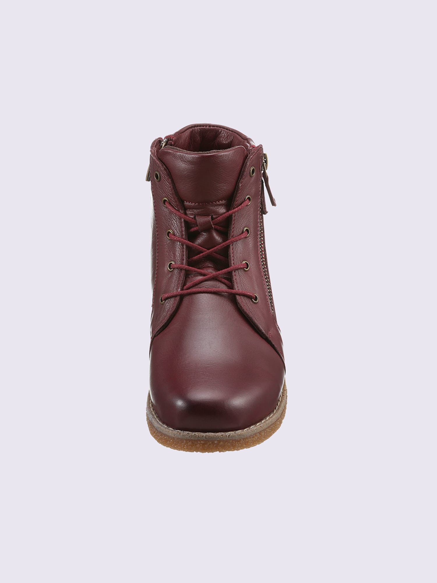 Bottines à lacets cuir nappa de vache, rouge foncé uni, taille 39 - helline