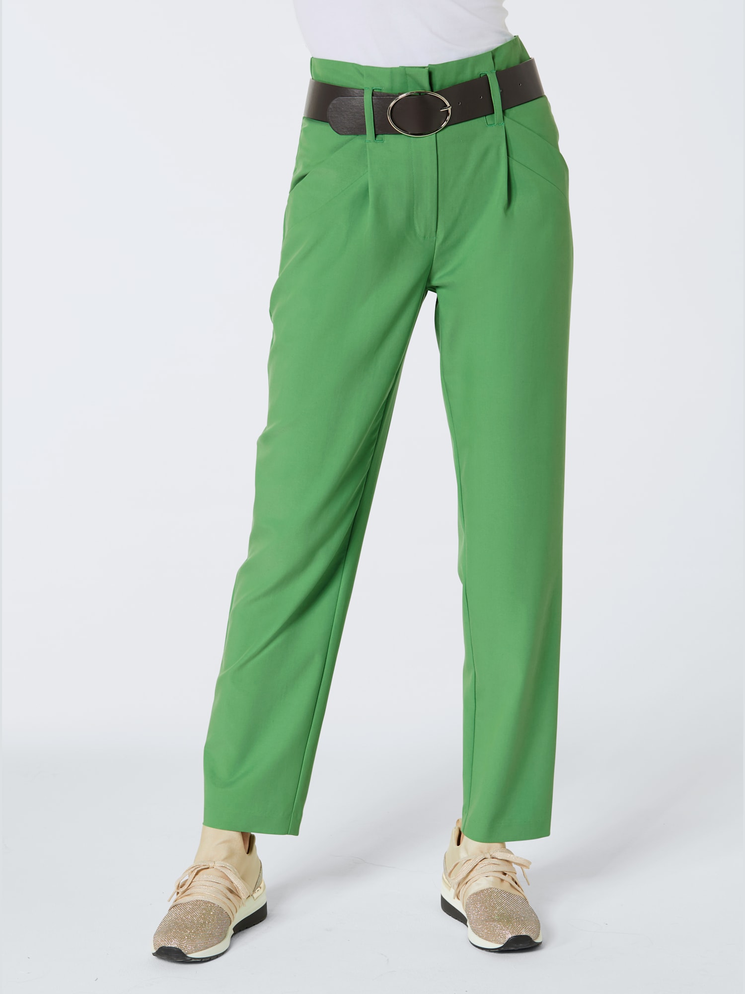Pantalon à pinces qualité tissée, couleur vert, taille 38, marque Creation L - helline
