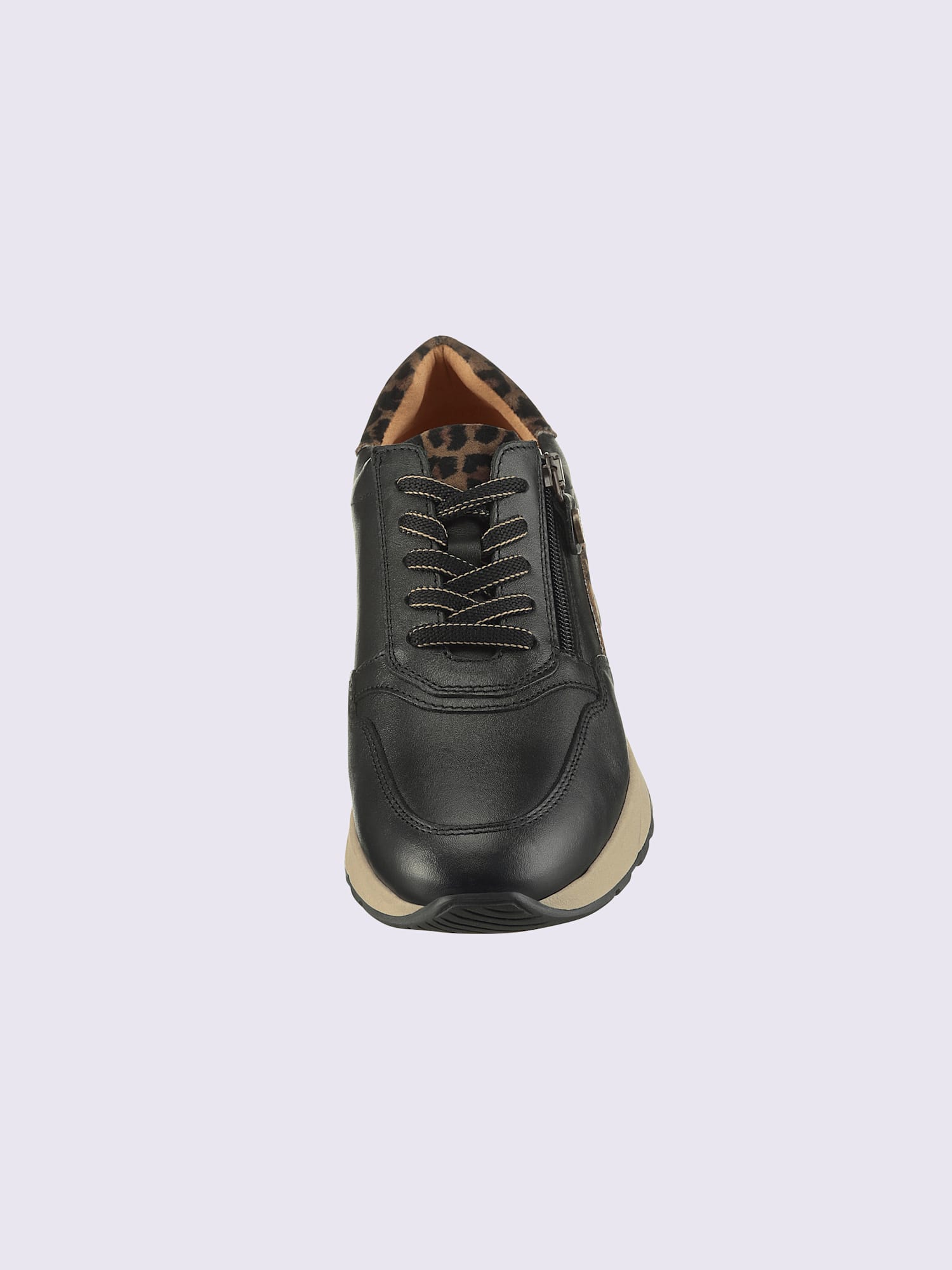 Baskets en cuir nappa vachette et cuir velours avec textile, couleur noir, taille 41 - helline