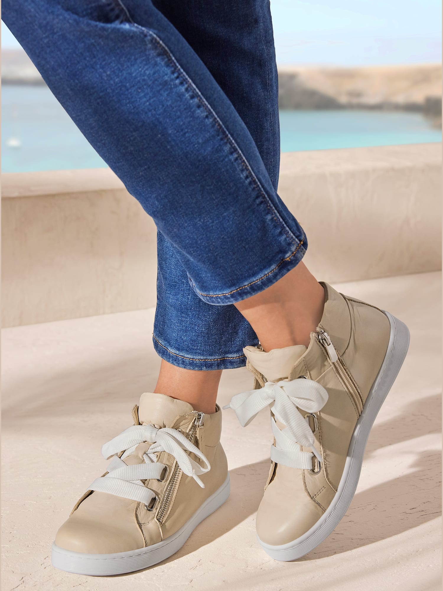 Chaussures à lacets cuir nappa de vache, couleur ivoire moyen uni, taille 39 - helline
