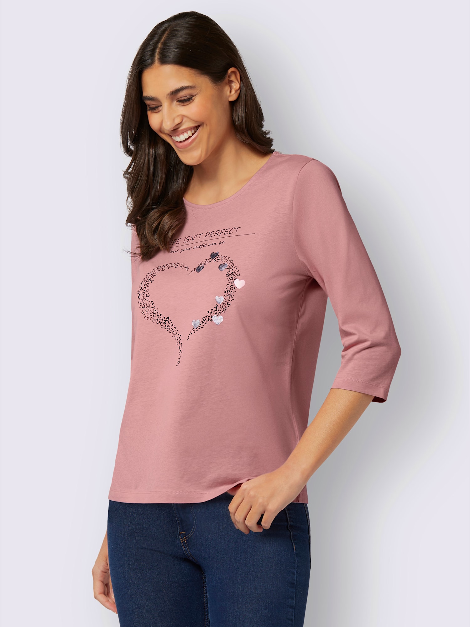 T-shirt à manches 3/4 pur coton, couleur rose, taille 46 - Witt