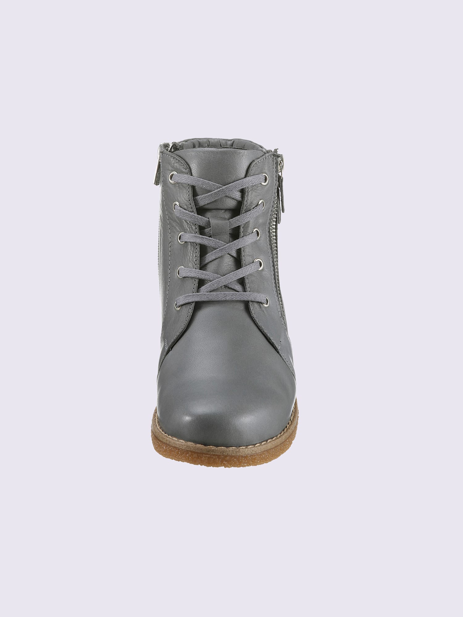 Bottines à lacets cuir nappa de vache, gris moyen uni, taille 39 - helline