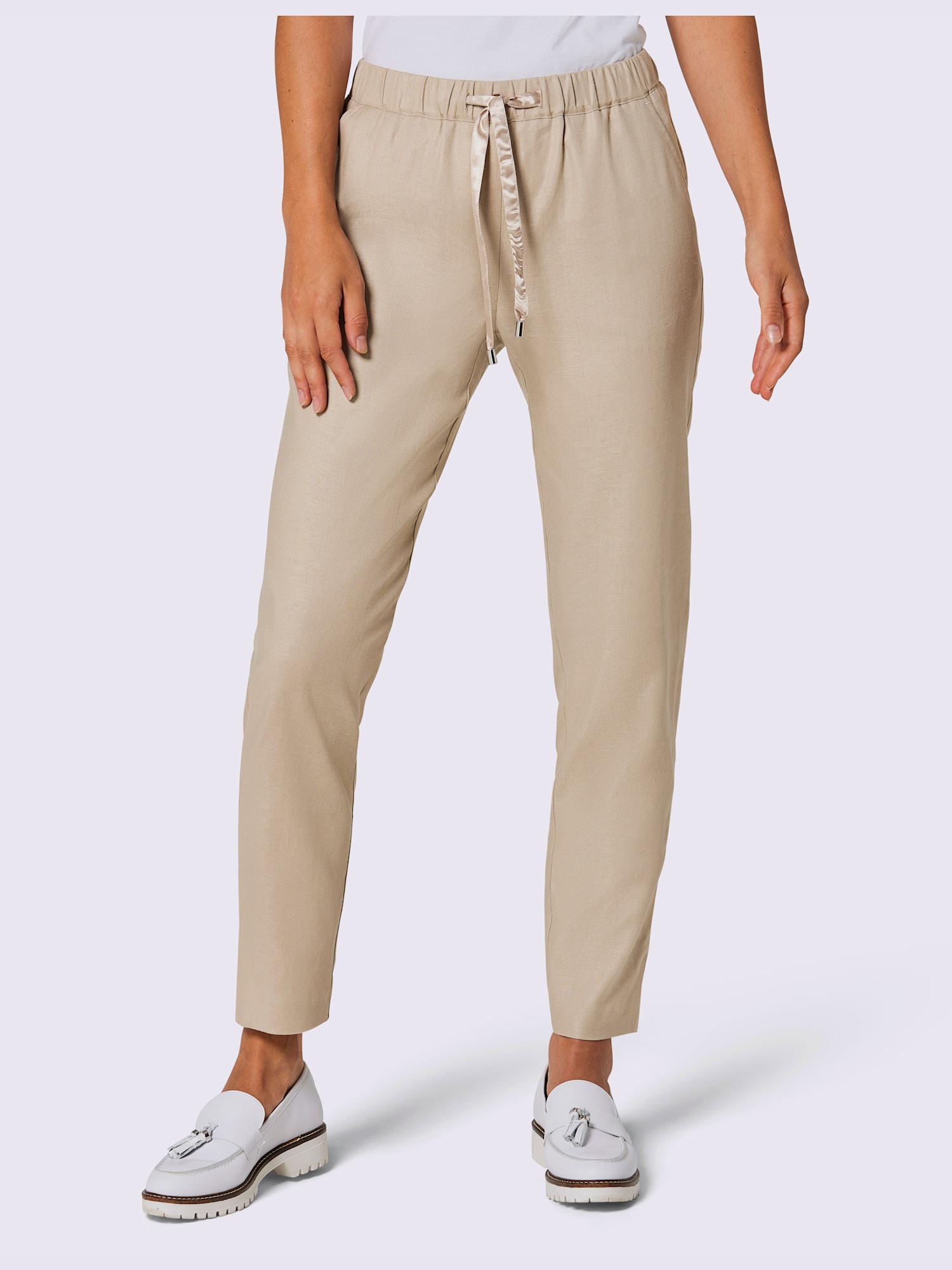 Pantalon en lin mélange viscose-lin estival, couleur marron, taille 48, marque CREATION L PREMIUM - helline