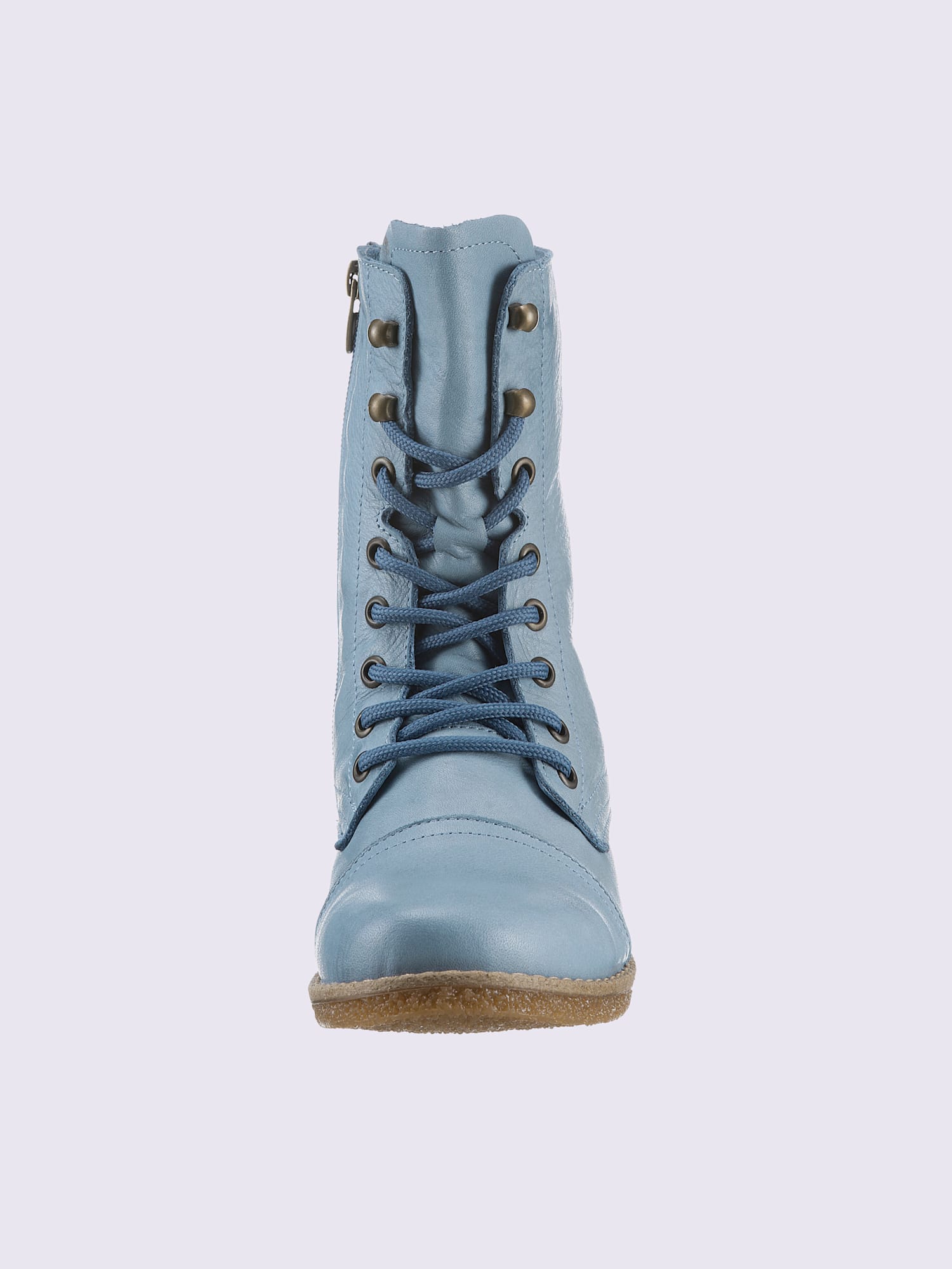 Bottines à lacets cuir nappa de vache, bleu clair uni, taille 39 - helline